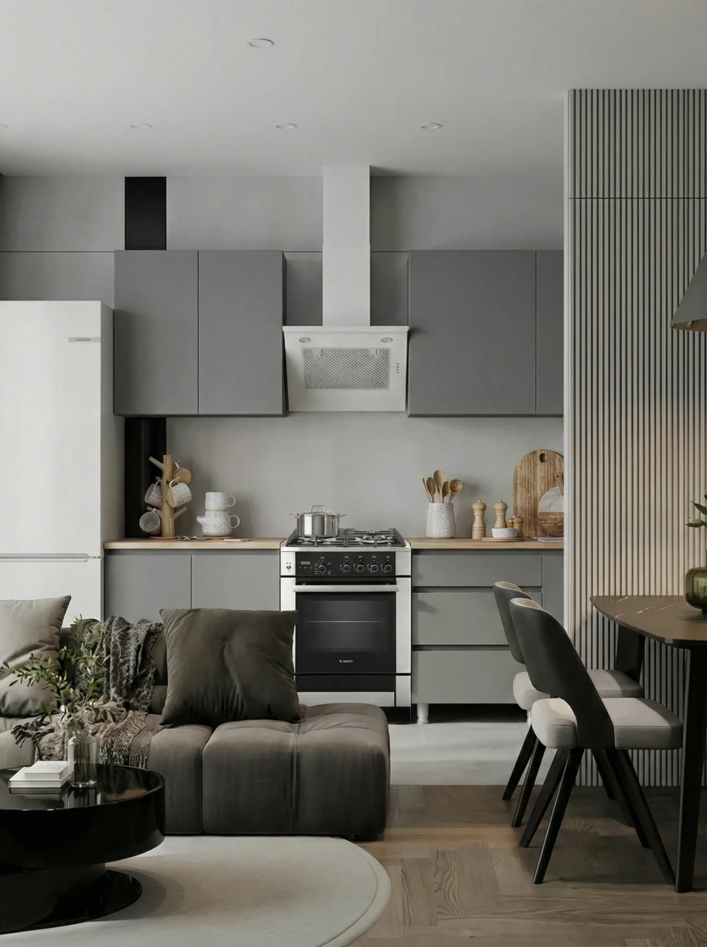 Кухонный гарнитур Денвер Эккервуд 2м серый графит/ дуб сонома со столешницей, ЛДСП